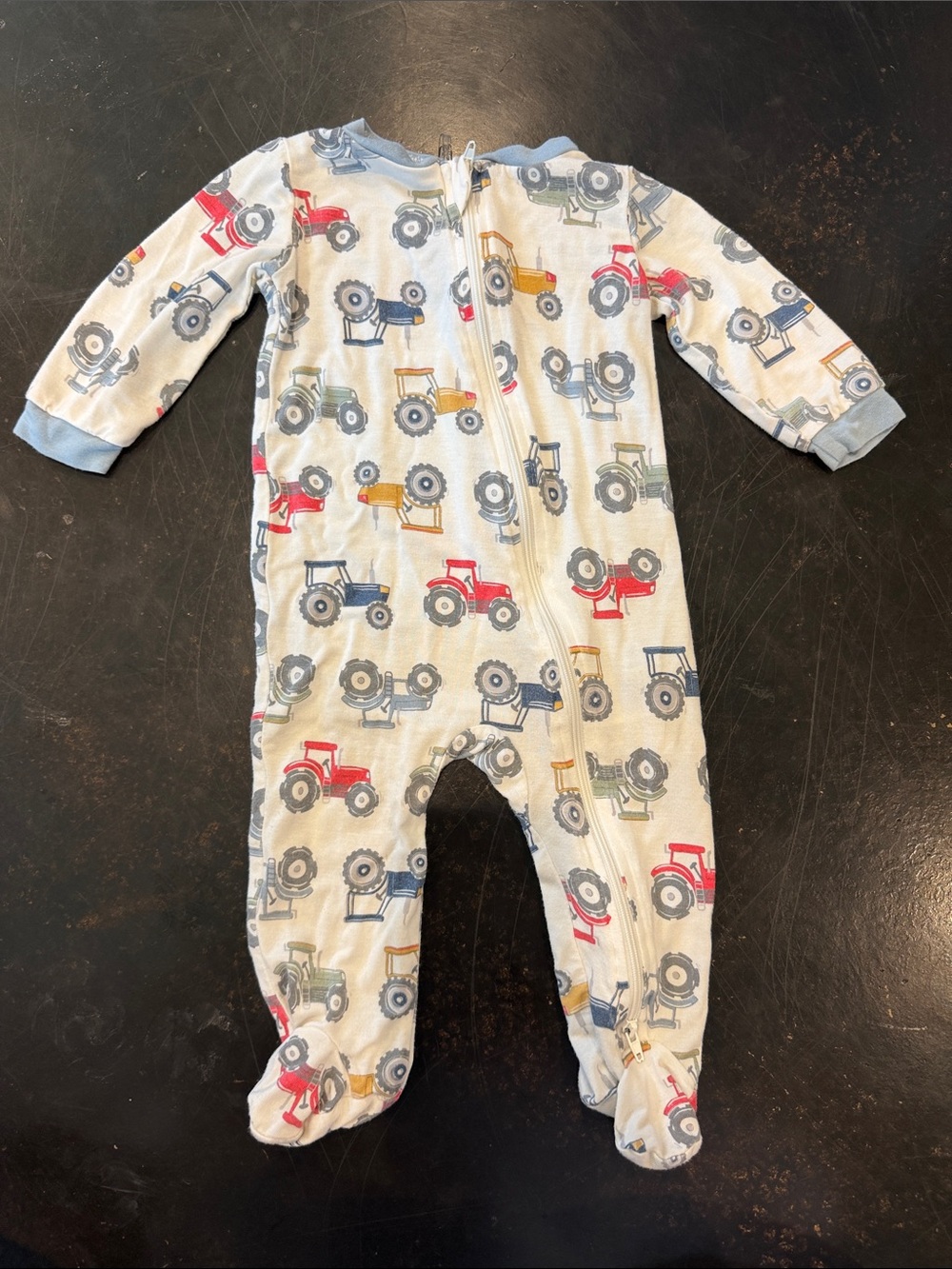Blue Tractor Print Baby One-Piece Footed Pajamas